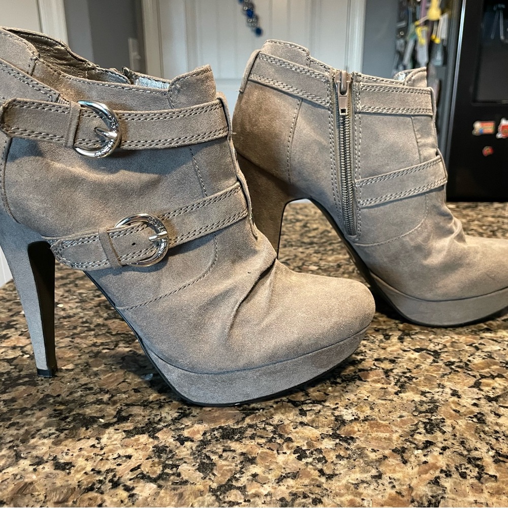G by Guess Gray Heeled Boots